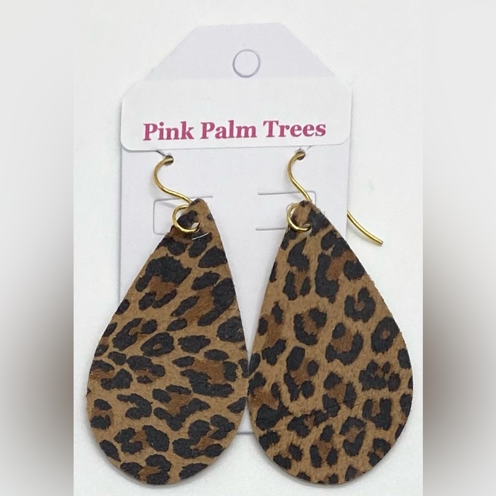 Brown Animal Print FauxFur Leather Dangle Earrings Boho Eclectic Y2K Festival - Picture 4 of 10